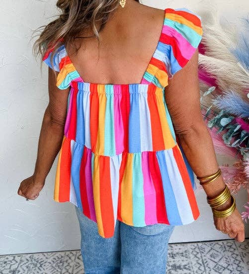 Stripe Ruffled Straps Babydoll Tank Top