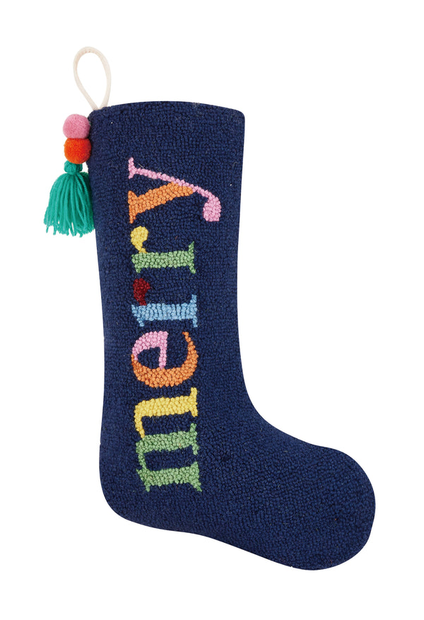 Merry Stocking With Pom Pom Tassel