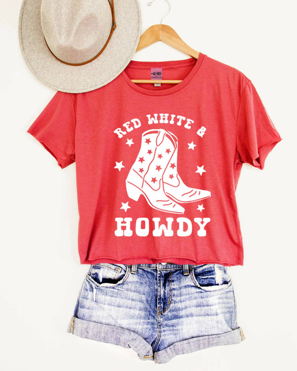 Red White and Howdy Western Graphic Crop Tee