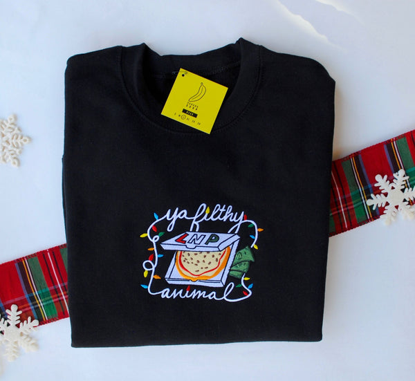 Black Merry Christmas Ya Filthy Animal Embroidered Sweatshirt - 2