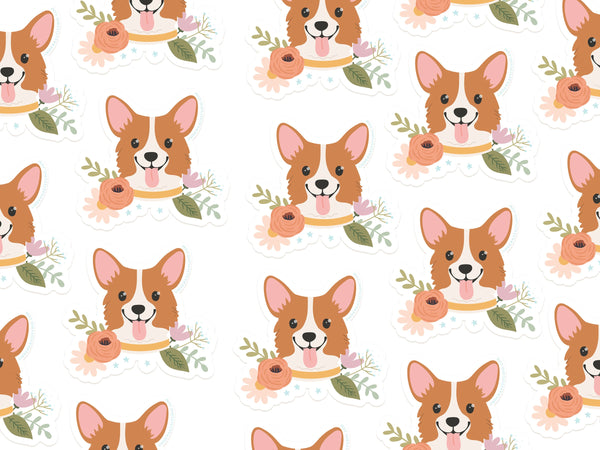 Corgi Floral Sticker