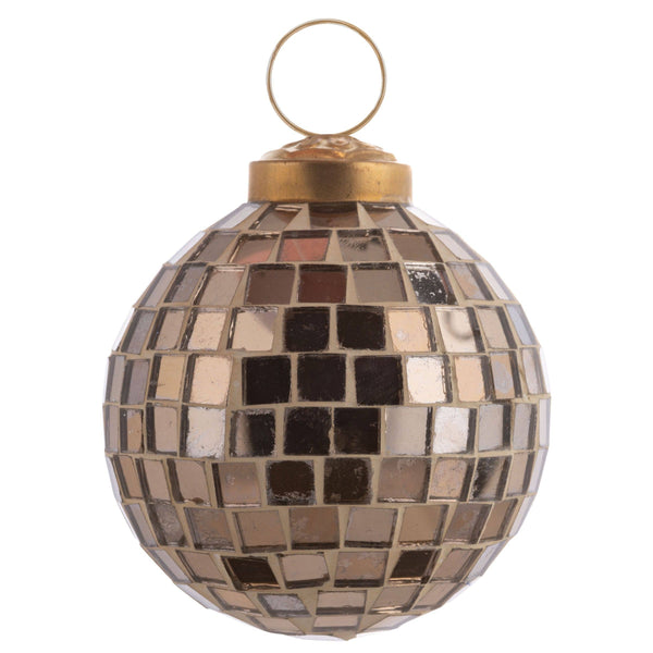 Disco Ball Mosaic Glass Ornament 3" Gold